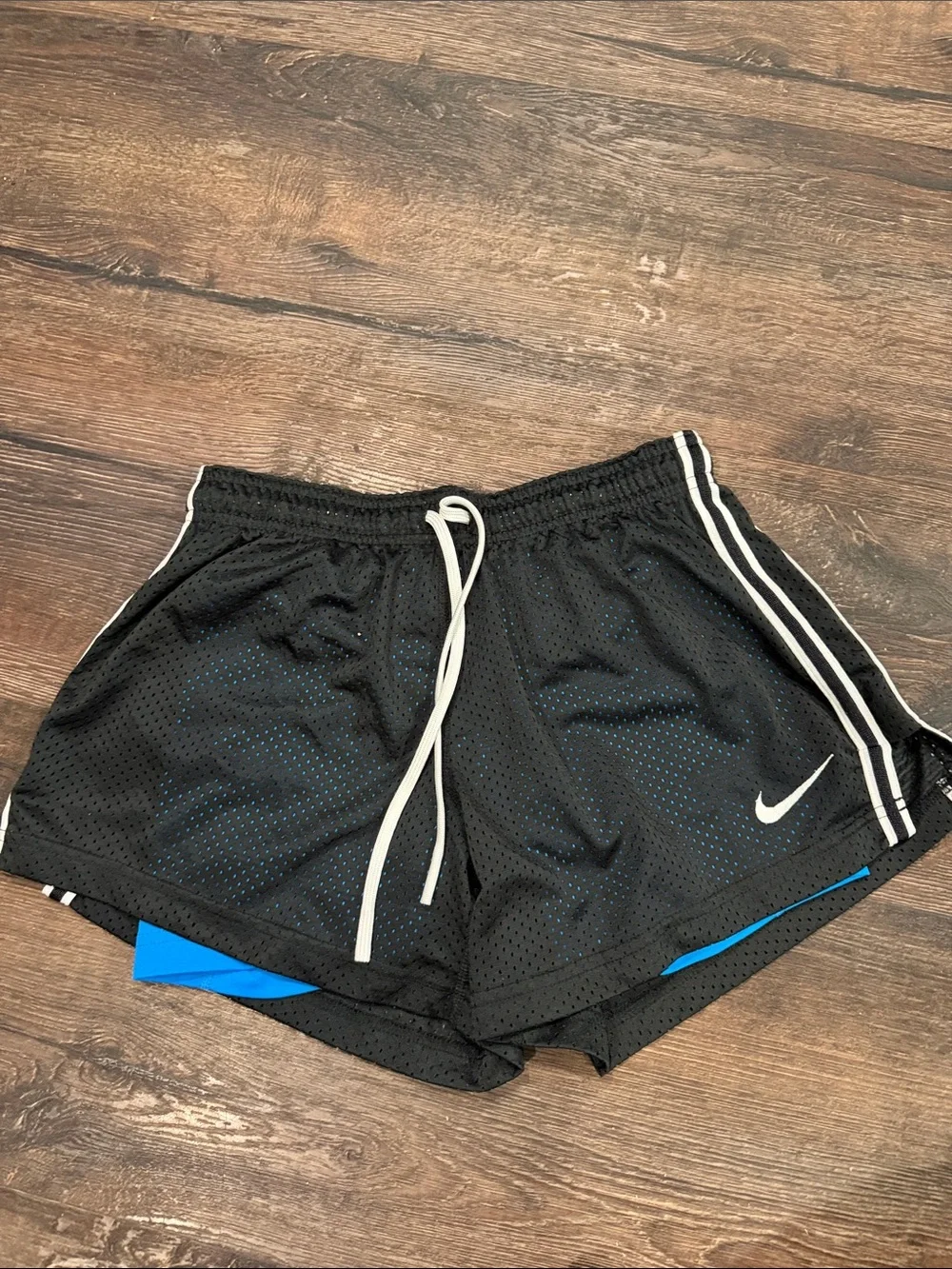 Nike Black Athletic Shorts with Blue Liner and White Trim